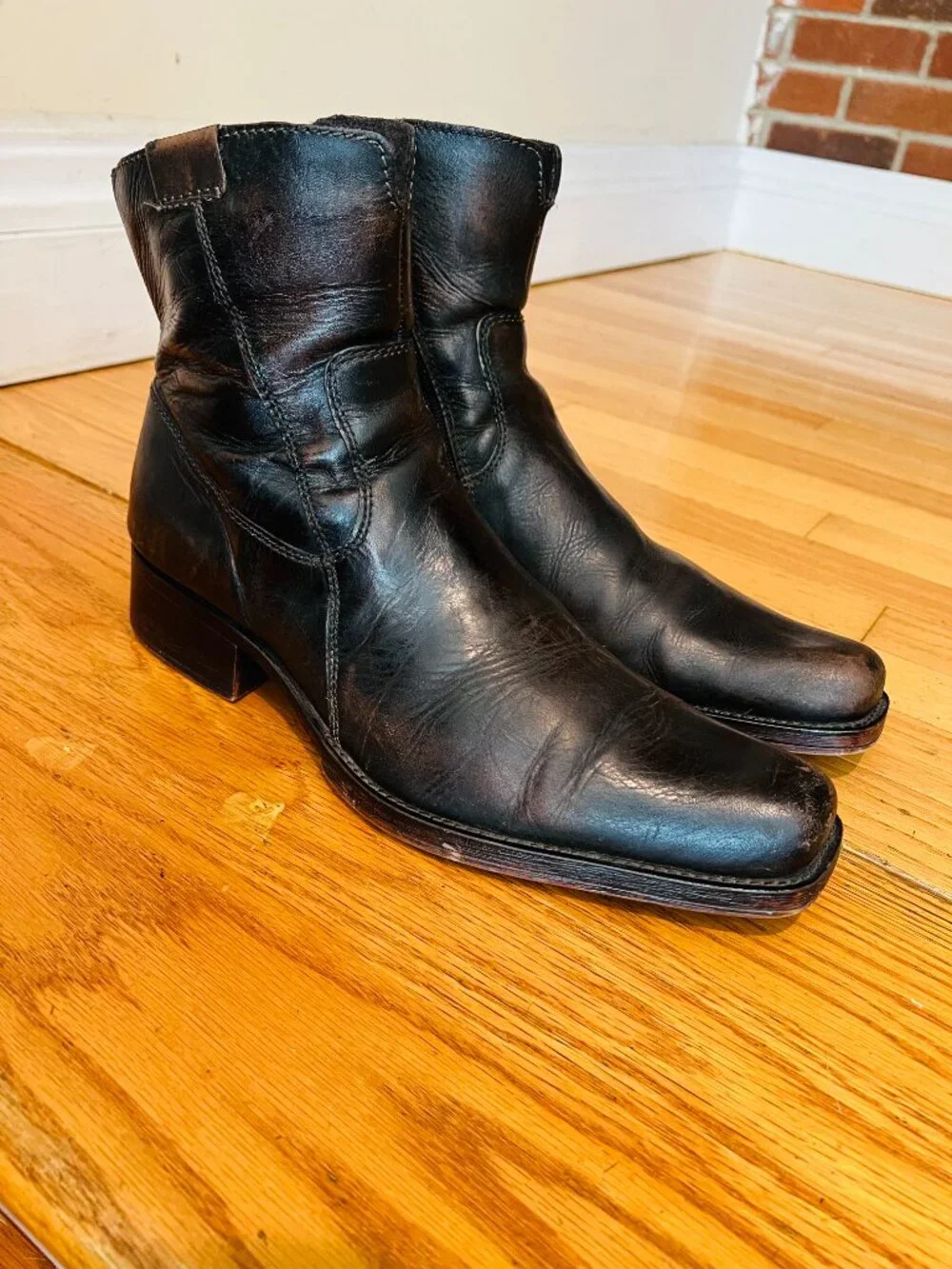 ALDO Men's Black Leather Chelsea Boots Square Toe Ankle Zip Size 44 US 11 Casual
